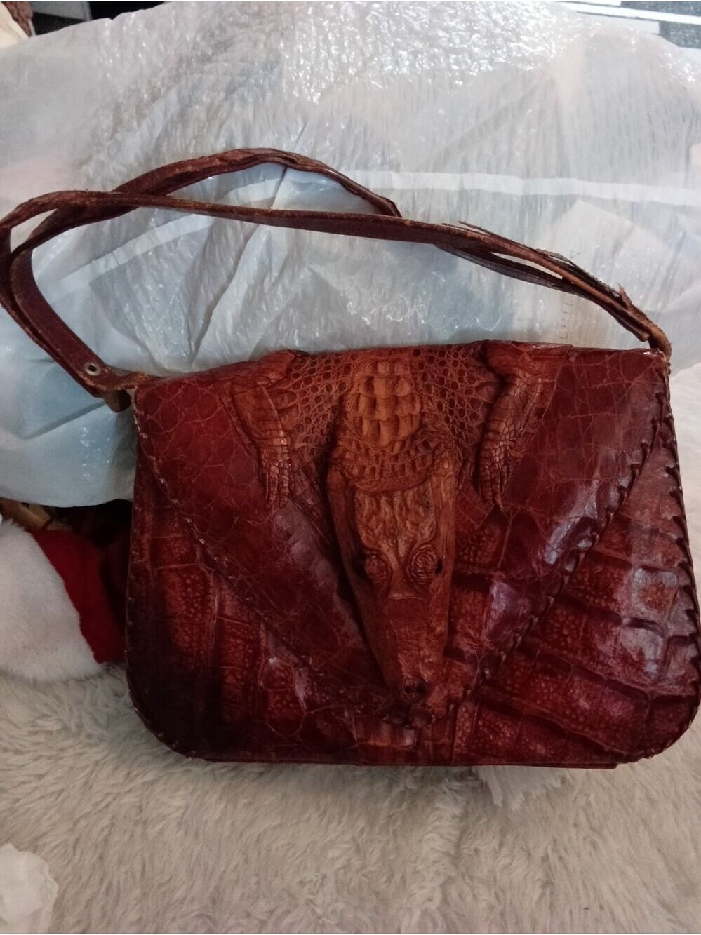 Vintage Genuine Alligator Leather Taxidermy Head Shoulder Bag Made in Cuba Brown - Picture 10 of 10